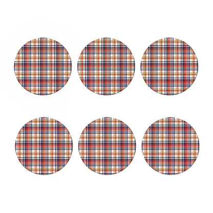 Red Blue And Beige Madras Plaid Print Coaster Set