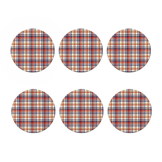 Red Blue And Beige Madras Plaid Print Coaster Set