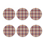 Red Blue And Beige Madras Plaid Print Coaster Set