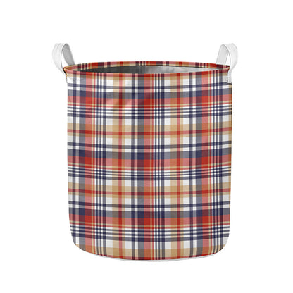 Red Blue And Beige Madras Plaid Print Collapsible Laundry Basket