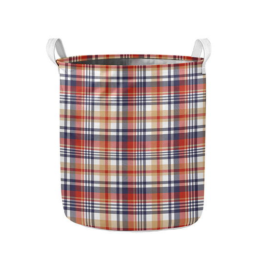 Red Blue And Beige Madras Plaid Print Collapsible Laundry Basket