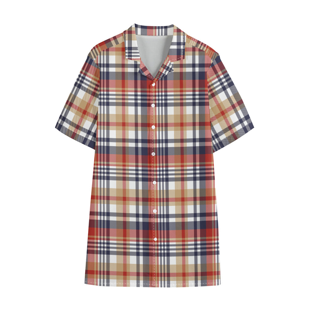 Red Blue And Beige Madras Plaid Print Cotton Hawaiian Shirt