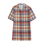 Red Blue And Beige Madras Plaid Print Cotton Hawaiian Shirt
