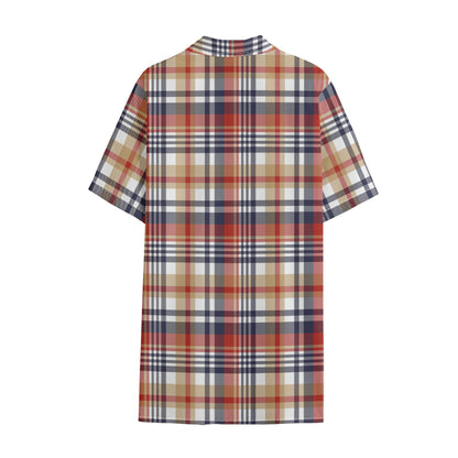 Red Blue And Beige Madras Plaid Print Cotton Hawaiian Shirt