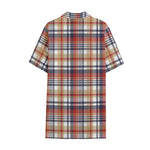 Red Blue And Beige Madras Plaid Print Cotton Hawaiian Shirt