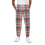 Red Blue And Beige Madras Plaid Print Cotton Pants