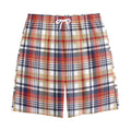 Red Blue And Beige Madras Plaid Print Cotton Shorts