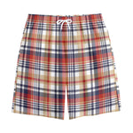 Red Blue And Beige Madras Plaid Print Cotton Shorts