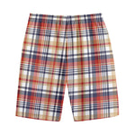 Red Blue And Beige Madras Plaid Print Cotton Shorts