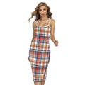 Red Blue And Beige Madras Plaid Print Cross Back Cami Dress