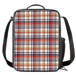 Red Blue And Beige Madras Plaid Print Crossbody Lunch Bag