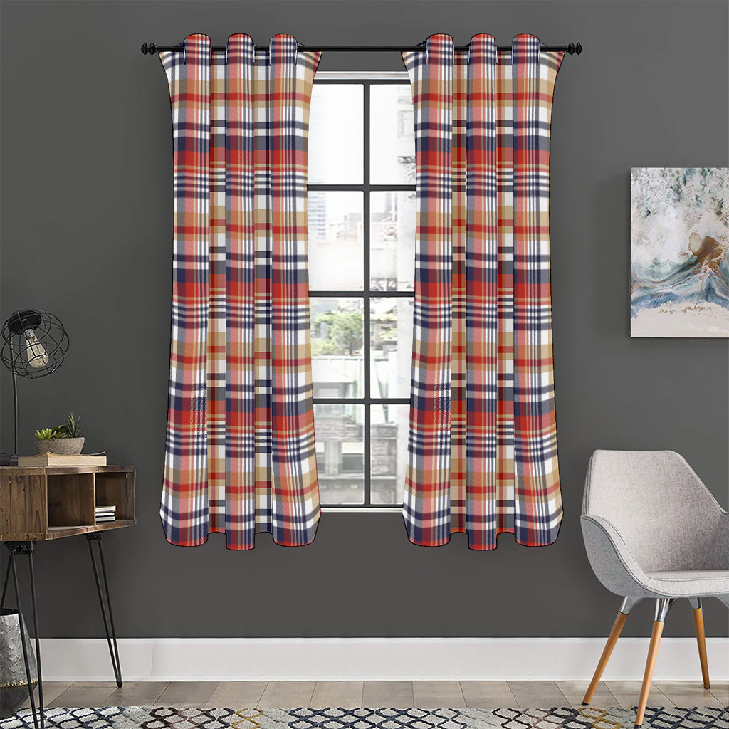 Red Blue And Beige Madras Plaid Print Curtain