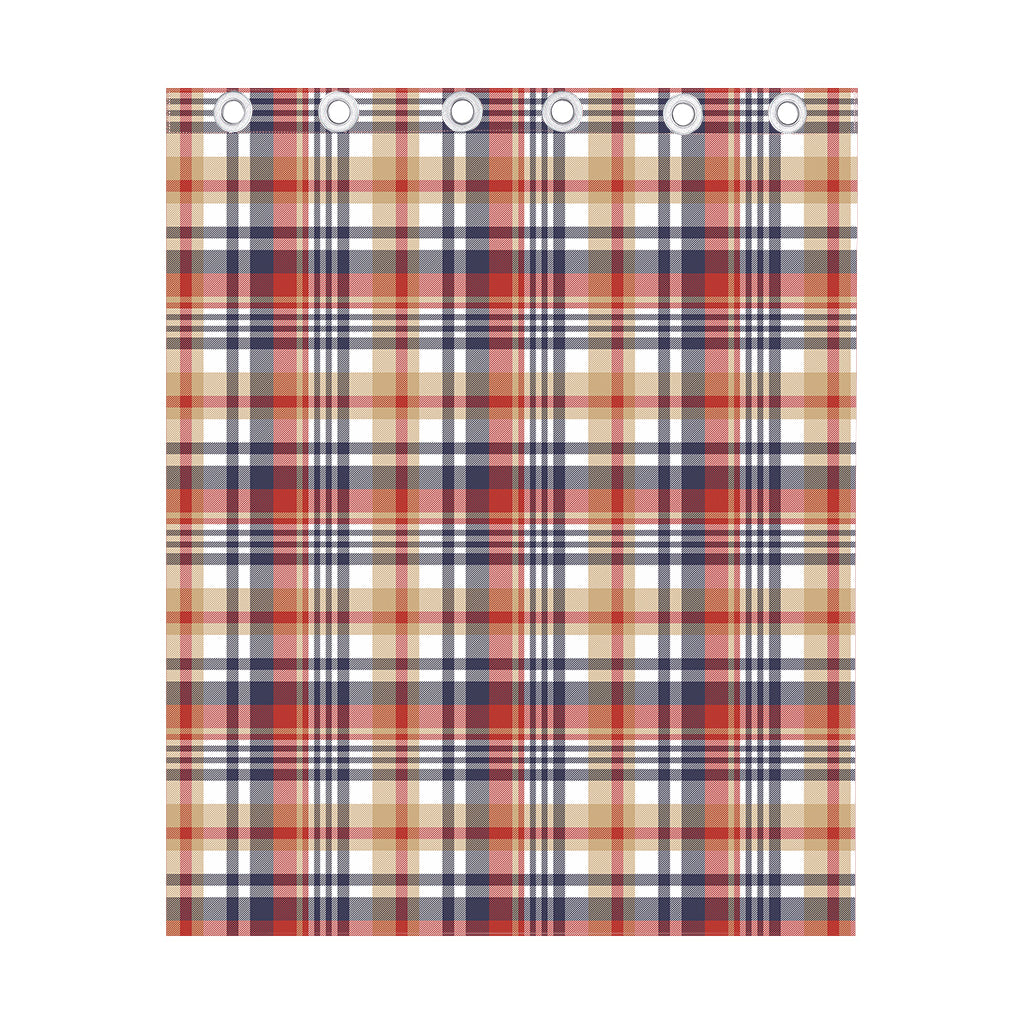 Red Blue And Beige Madras Plaid Print Curtain