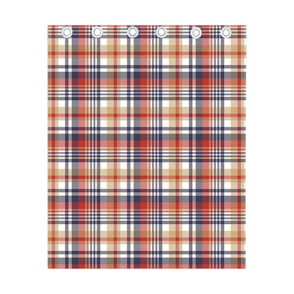 Red Blue And Beige Madras Plaid Print Curtain