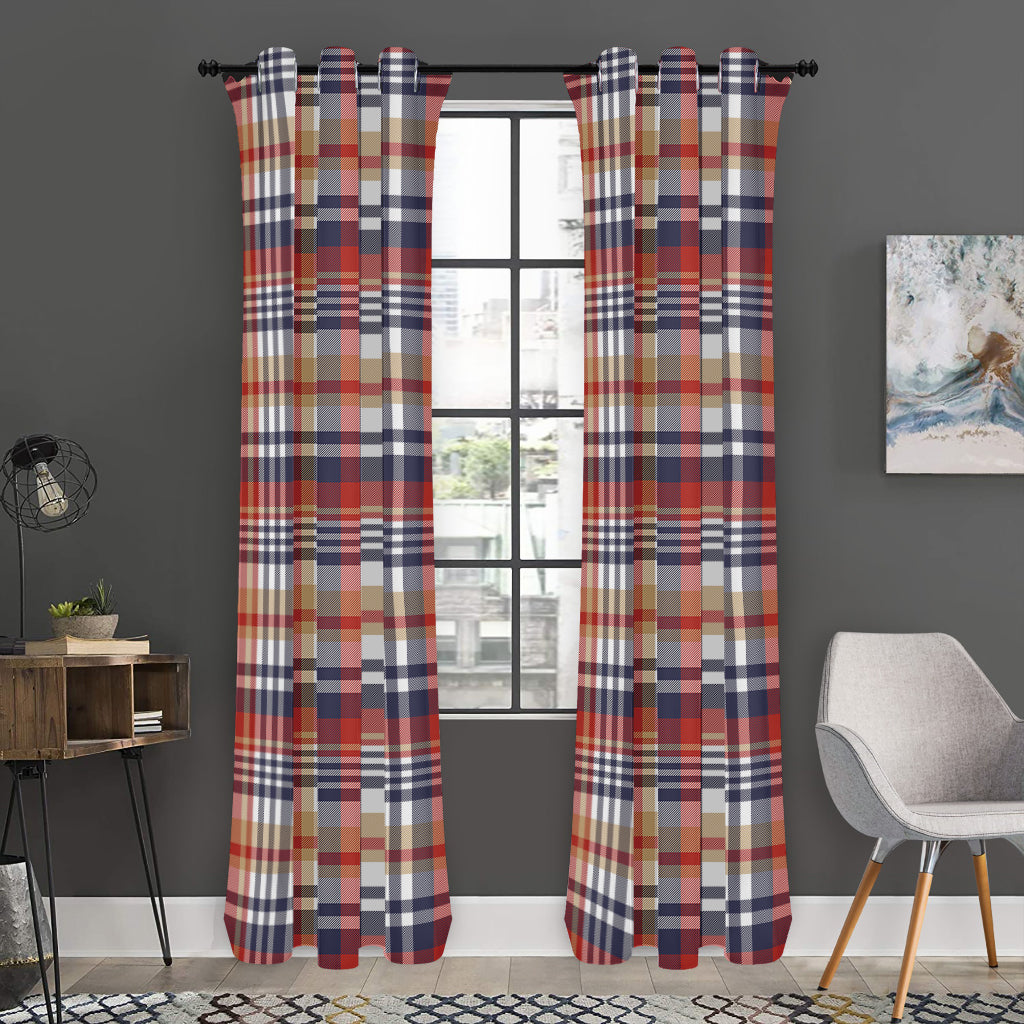 Red Blue And Beige Madras Plaid Print Curtain