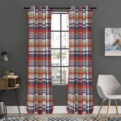 Red Blue And Beige Madras Plaid Print Curtain