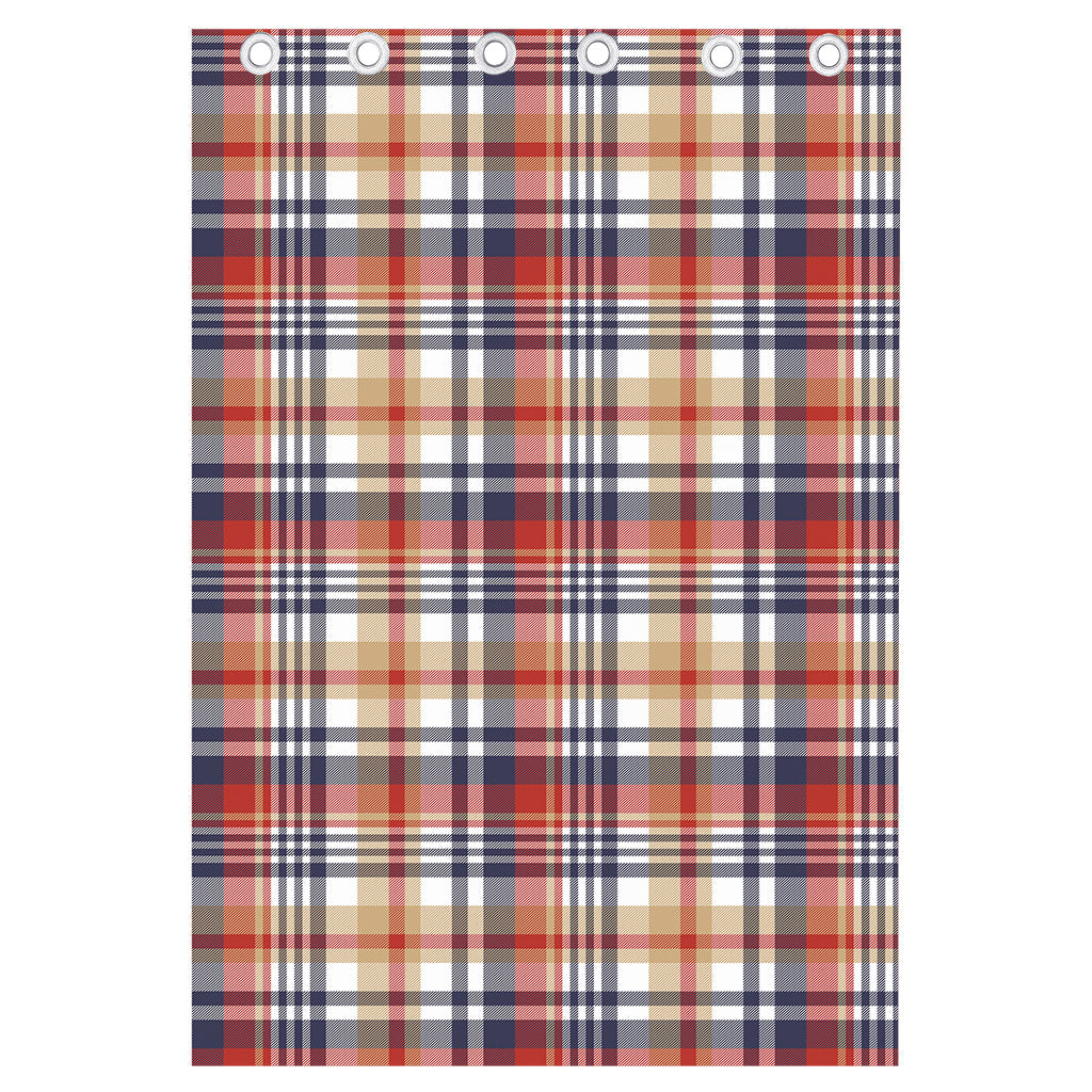 Red Blue And Beige Madras Plaid Print Curtain