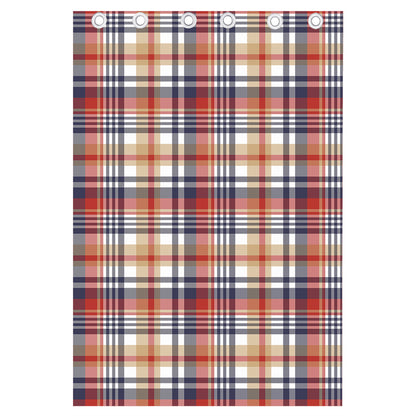 Red Blue And Beige Madras Plaid Print Curtain