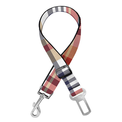 Red Blue And Beige Madras Plaid Print Dog Seat Belt