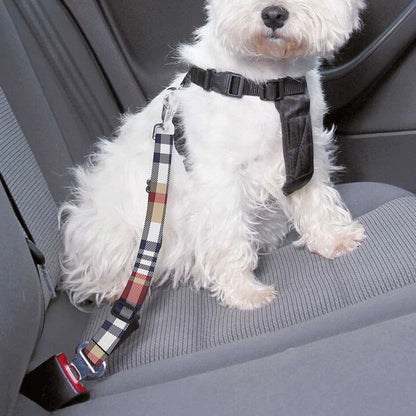 Red Blue And Beige Madras Plaid Print Dog Seat Belt