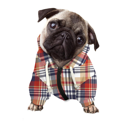 Red Blue And Beige Madras Plaid Print Dog Zip Up Hoodie