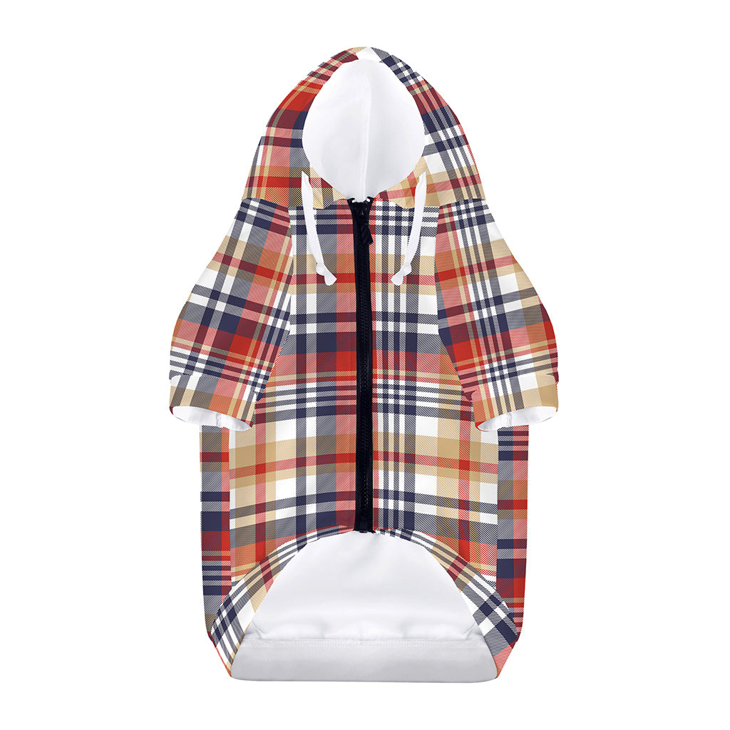 Red Blue And Beige Madras Plaid Print Dog Zip Up Hoodie