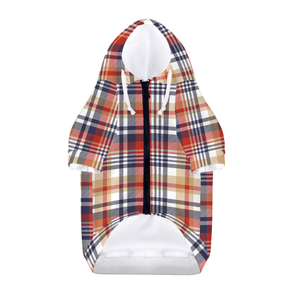 Red Blue And Beige Madras Plaid Print Dog Zip Up Hoodie