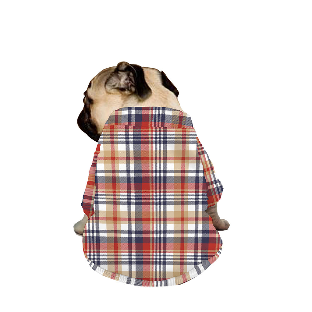 Red Blue And Beige Madras Plaid Print Dog Zip Up Jacket