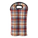 Red Blue And Beige Madras Plaid Print Double Neoprene Wine Tote
