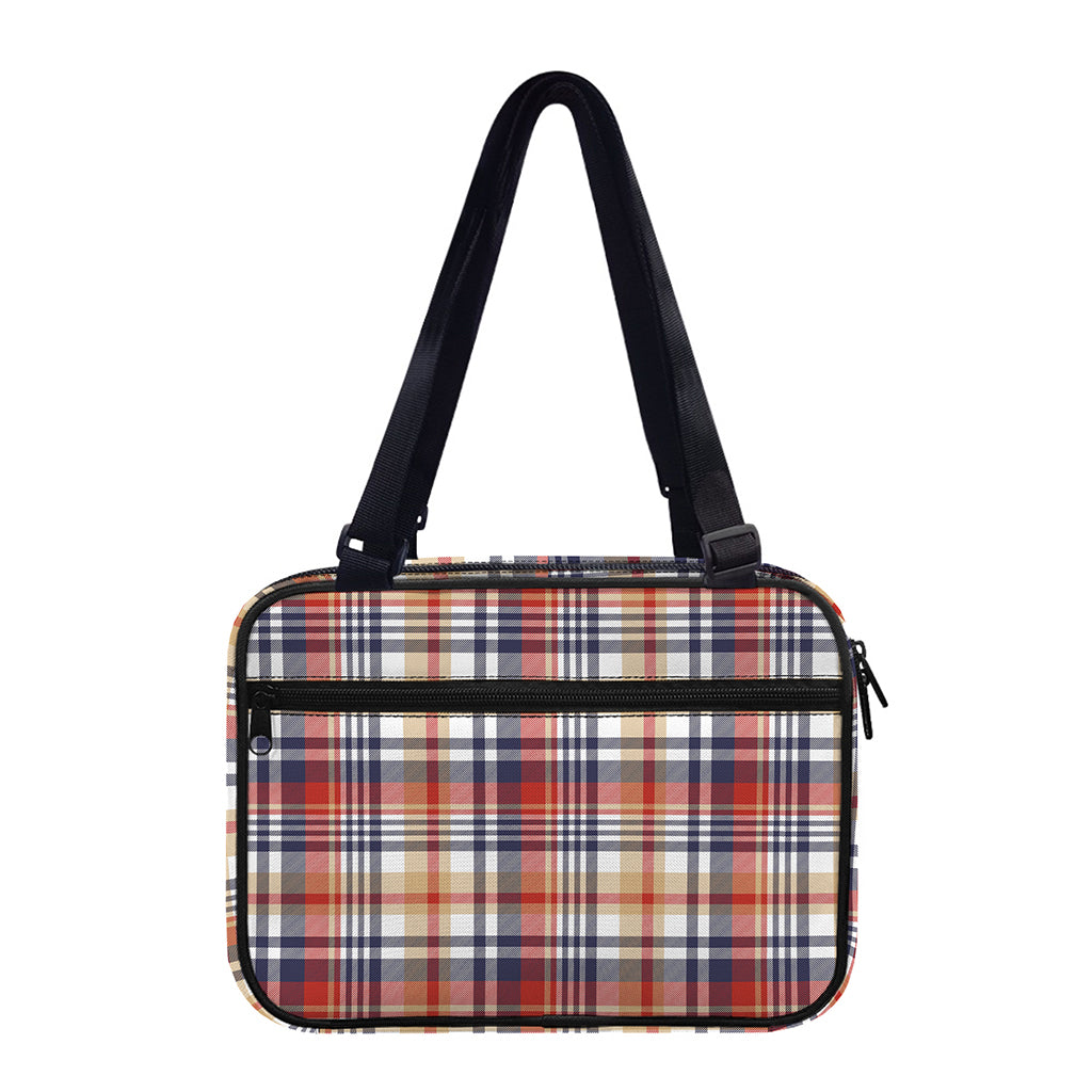 Red Blue And Beige Madras Plaid Print Double Strap Bible Bag