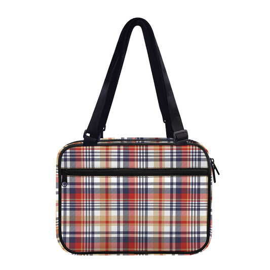 Red Blue And Beige Madras Plaid Print Double Strap Bible Bag