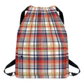Red Blue And Beige Madras Plaid Print Drawstring Backpack
