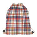 Red Blue And Beige Madras Plaid Print Drawstring Bag