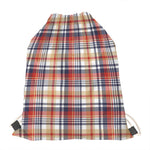 Red Blue And Beige Madras Plaid Print Drawstring Bag
