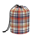 Red Blue And Beige Madras Plaid Print Drawstring Makeup Bag
