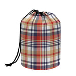 Red Blue And Beige Madras Plaid Print Drawstring Makeup Bag
