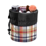 Red Blue And Beige Madras Plaid Print Drawstring Makeup Bag