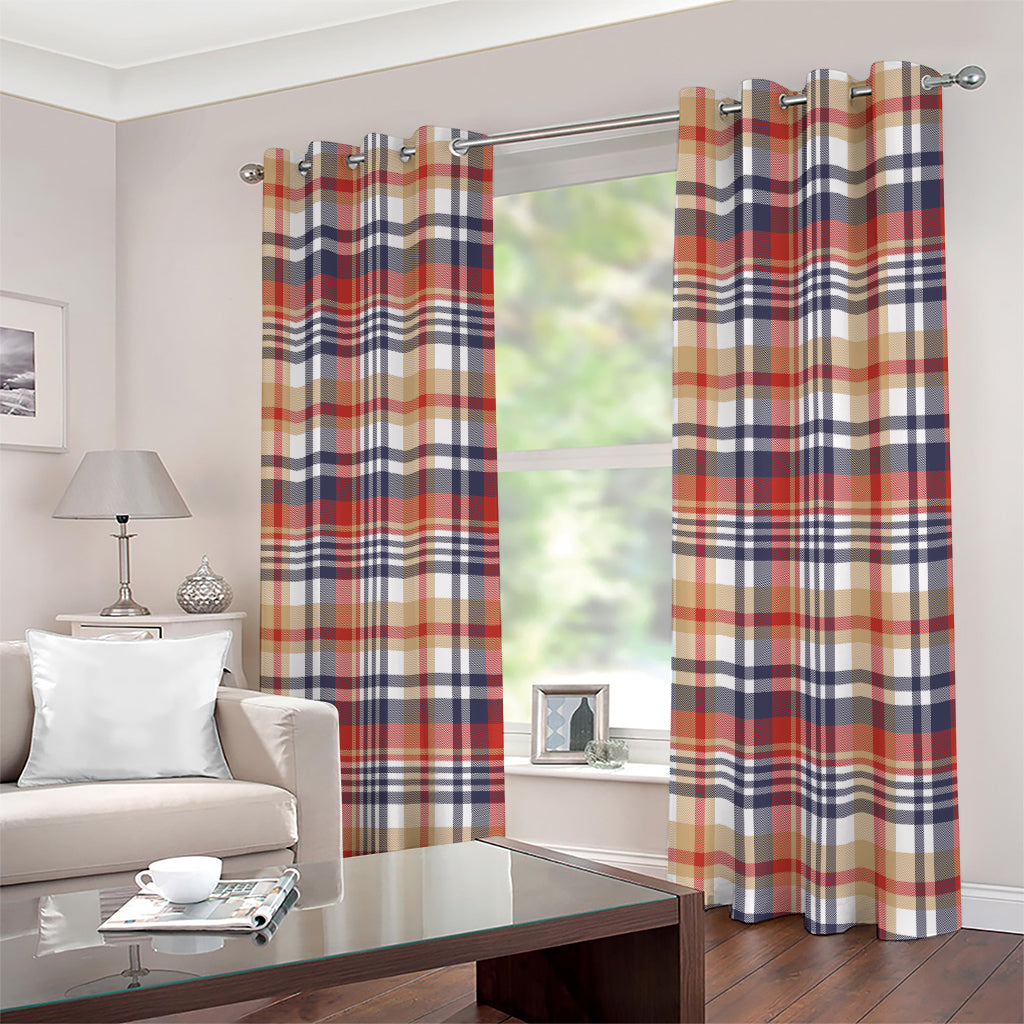 Red Blue And Beige Madras Plaid Print Extra Wide Grommet Curtains