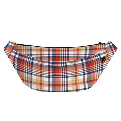 Red Blue And Beige Madras Plaid Print Fanny Pack