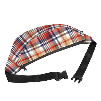 Red Blue And Beige Madras Plaid Print Fanny Pack