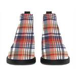 Red Blue And Beige Madras Plaid Print Flat Ankle Boots