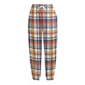 Red Blue And Beige Madras Plaid Print Fleece Lined Knit Pants
