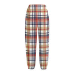 Red Blue And Beige Madras Plaid Print Fleece Lined Knit Pants
