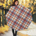 Red Blue And Beige Madras Plaid Print Foldable Umbrella