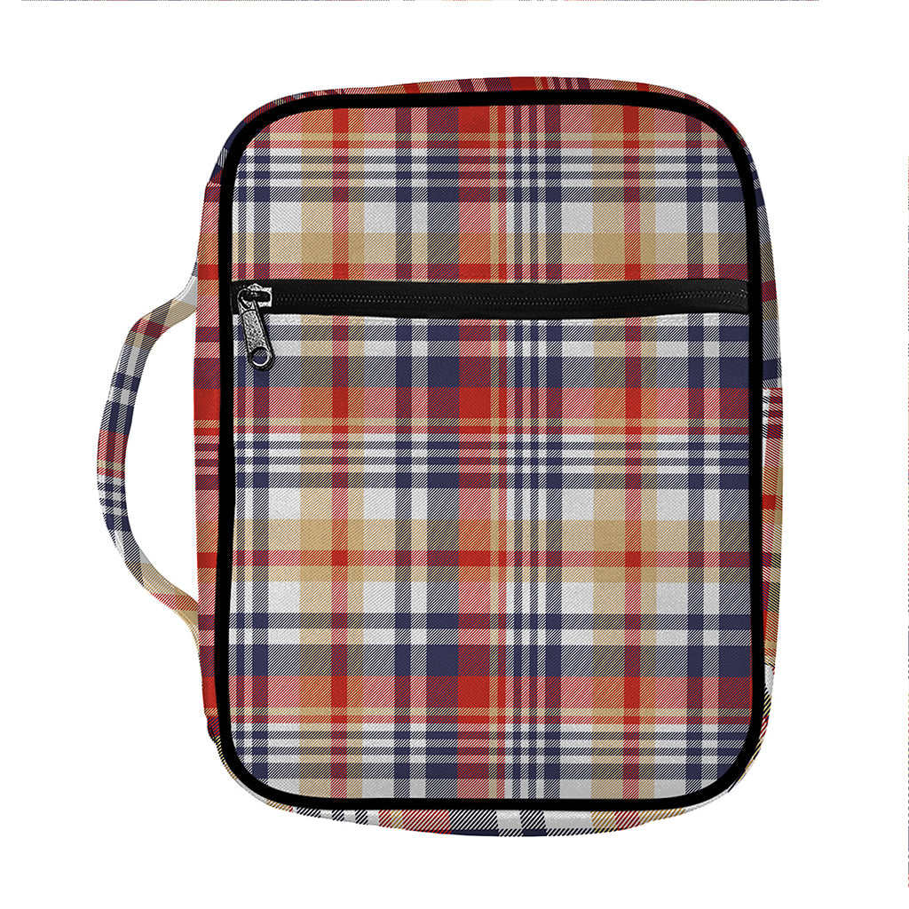 Red Blue And Beige Madras Plaid Print Front Pocket Bible Bag