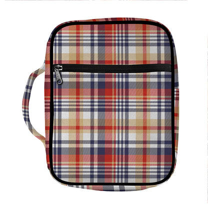 Red Blue And Beige Madras Plaid Print Front Pocket Bible Bag