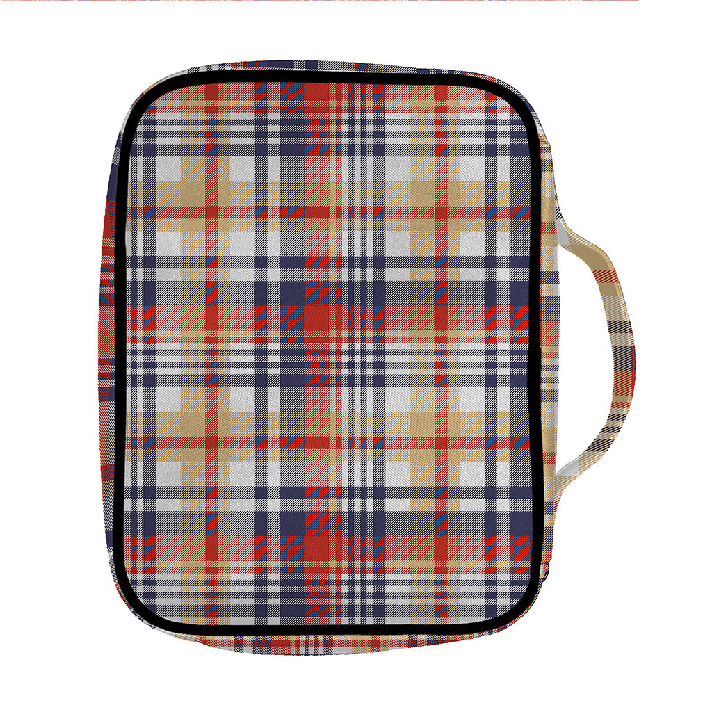 Red Blue And Beige Madras Plaid Print Front Pocket Bible Bag