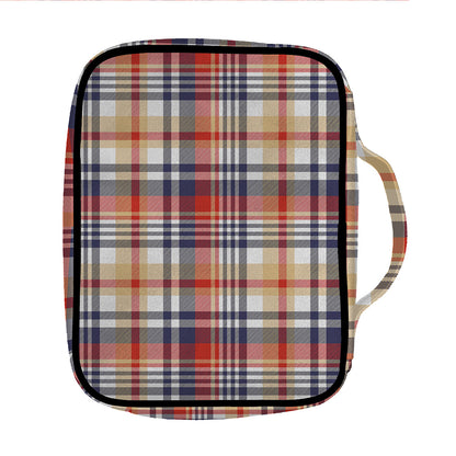 Red Blue And Beige Madras Plaid Print Front Pocket Bible Bag
