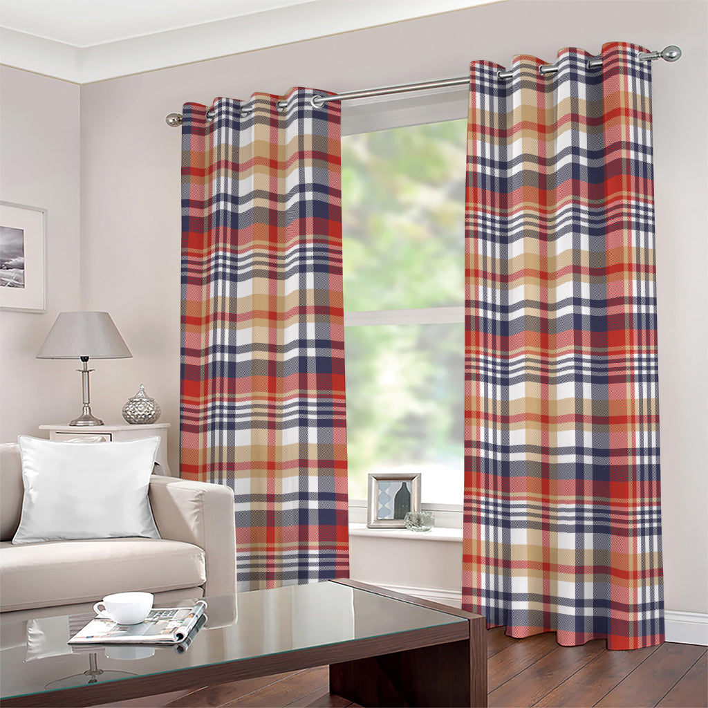 Red Blue And Beige Madras Plaid Print Grommet Curtains