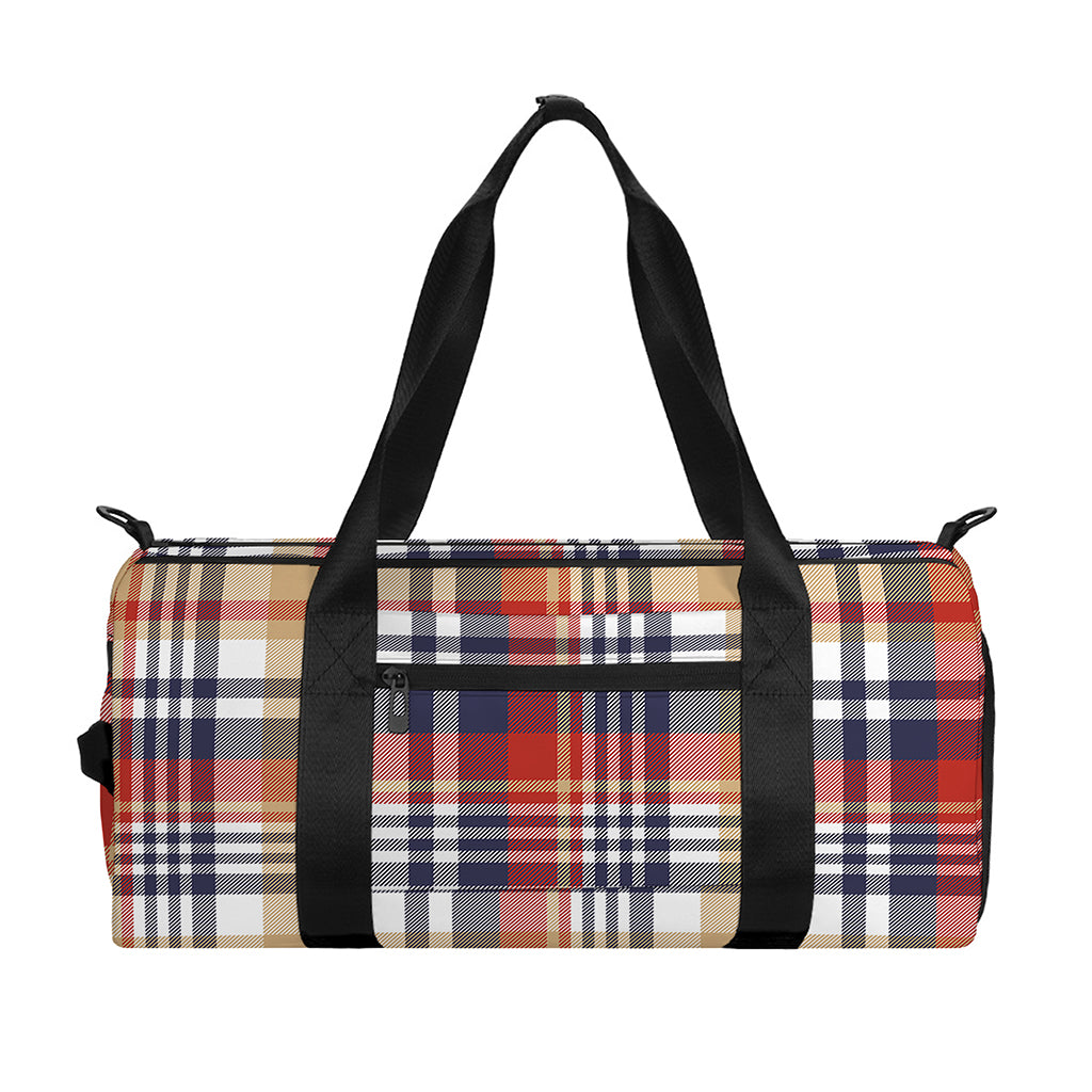 Red Blue And Beige Madras Plaid Print Gym Bag